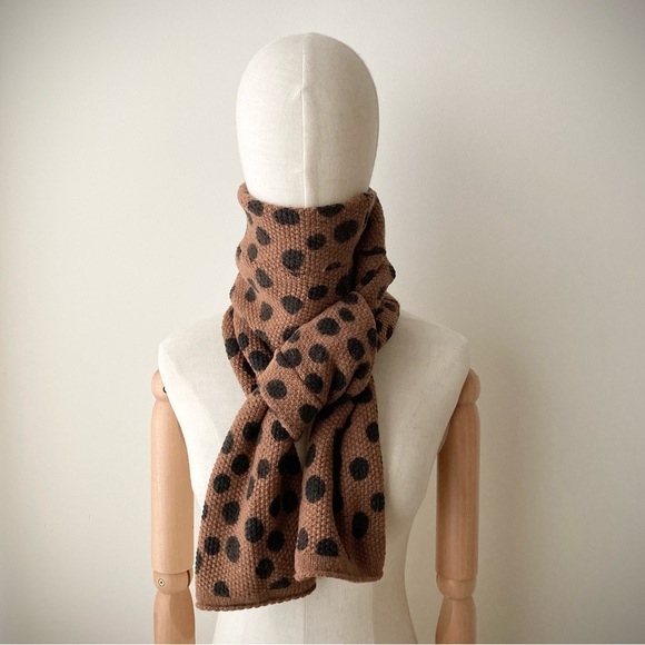 joodito merino wool sweater wrap scarf long muffler polkadot spotted brown black - Picture 4 of 12